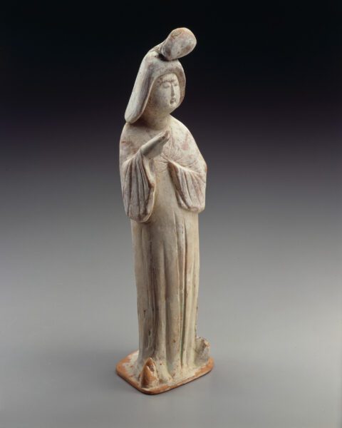 A pottery figure of a standing courtier (Tang dynasty (618-907 AD), early 8th century)