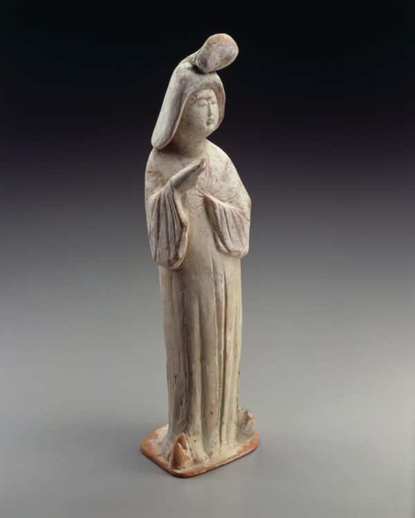 A pottery figure of a standing courtier (Tang dynasty (618-907 AD), early 8th century)