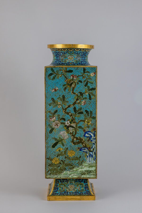 An exceptionally large rectangular cloisonné enamel ‘cong’ vase Qianlong period, 1736-1795