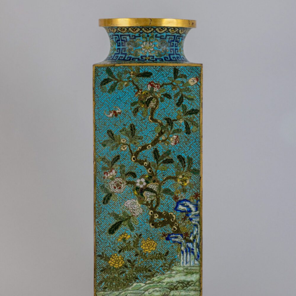 An exceptionally large rectangular cloisonné enamel ‘cong’ vase Qianlong period, 1736-1795