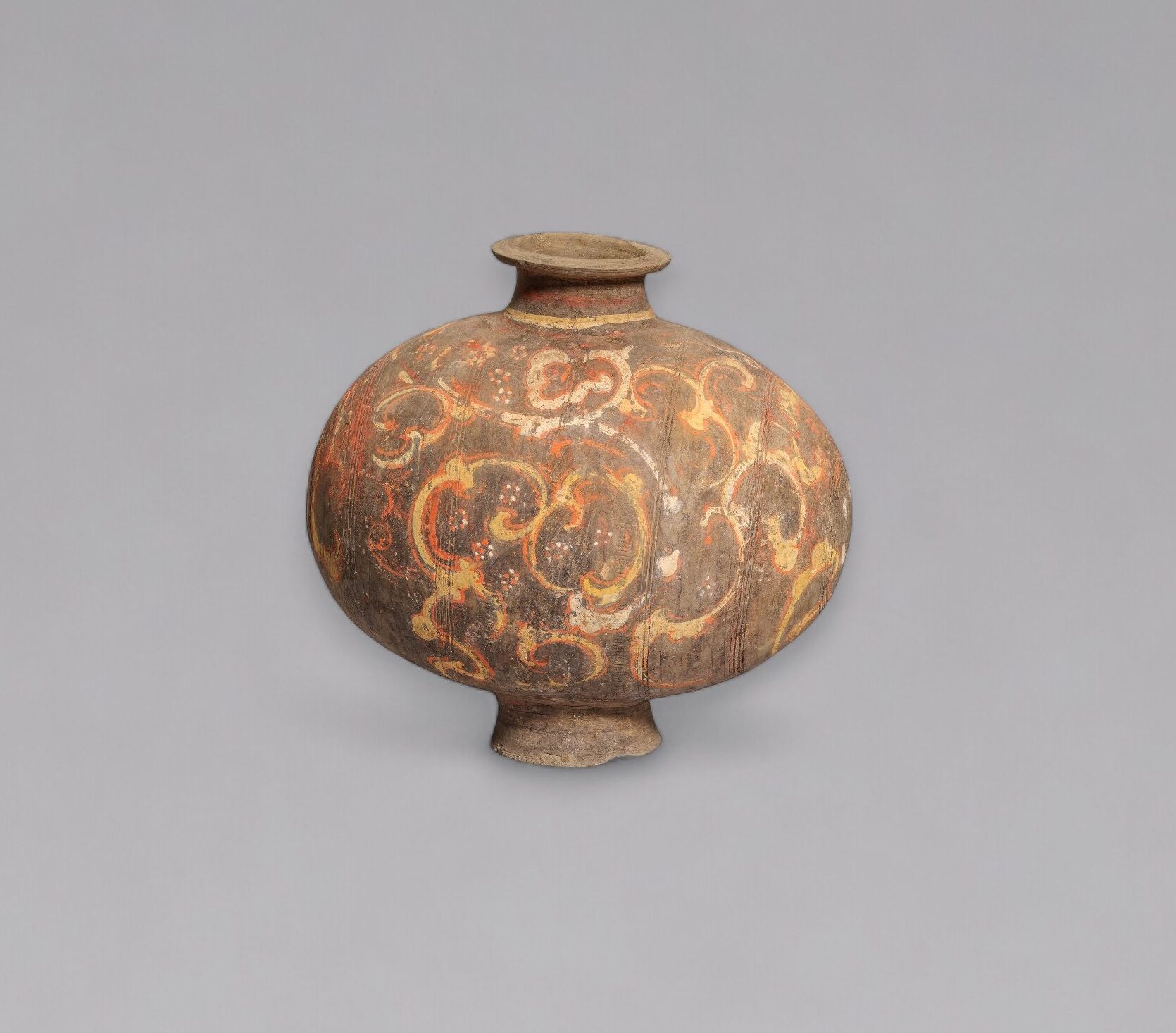 A large painted pottery ‘cocoon’ jar (Han dynasty, 206 BC – 220 AD)
