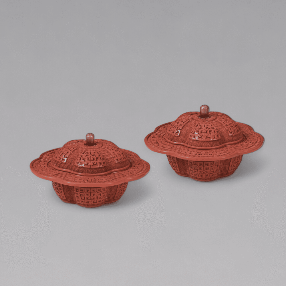A pair of carved cinnabar lacquer lobed boxes and covers, ‘zhadou’ (Qianlong period, 1736-1795)
