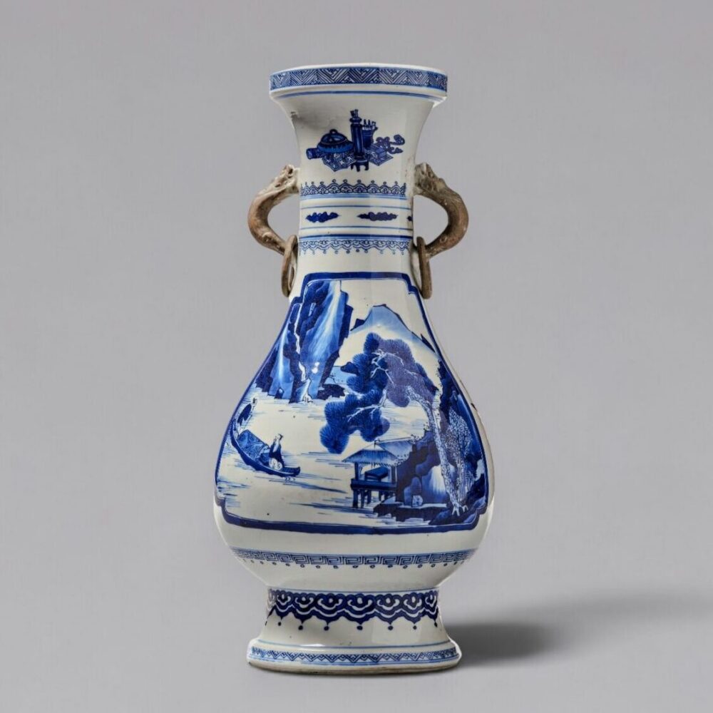 A blue and white baluster vase