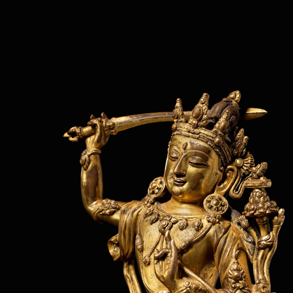 Gilt bronze Manjushri (detail)