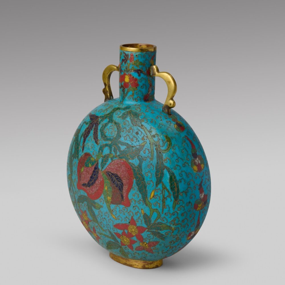 A cloisonné enamel ‘peaches and pomegranate’ moonflask ‘baoyueping’